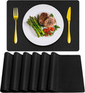 Placemats Set of 6 Washable, Heat Resistant Table Placemats Wipeable Faux Leather Place Mats Non Slip, Waterproof Square Table Mats for Indoor Outdoor, Black