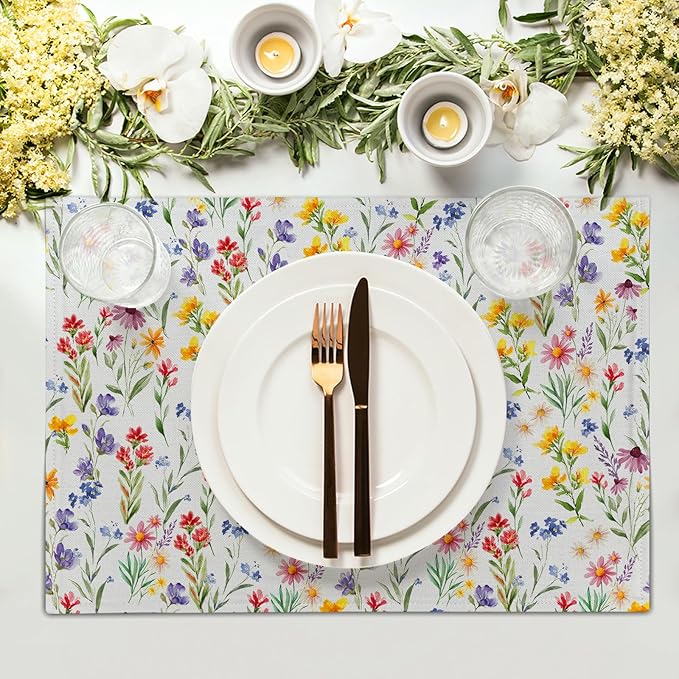 Daisy Sunflower Placemats - Spring Summer Tablemats 12x18 Floral Flowers Blossom Place Mats Set of 4 for Party Kitchen Dining Multicolor