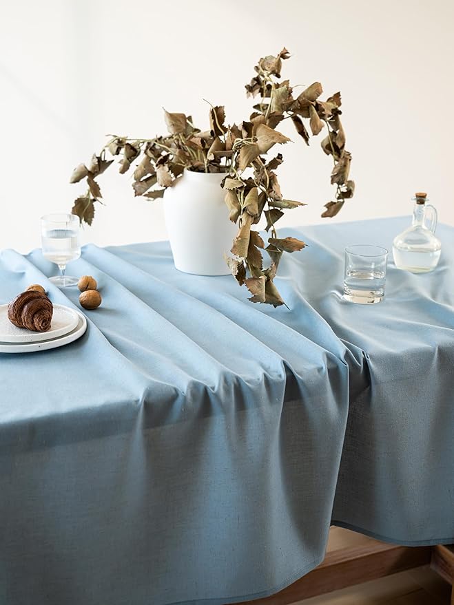 Blue Linen Table Cloths for Rectangle Tables Farmhouse Neutral Tablecloth Rectangular Kitchen Decoration Dining Table Cover Washable 60x84