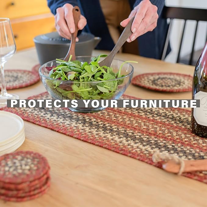 Homespice Chester Jute Woven Round Placemats Set of 6, 15", Warm Lodge and Cabin Decor, Red Table Mats - Vibrant Colors, Durable, Easy to Clean and Protects Furniture