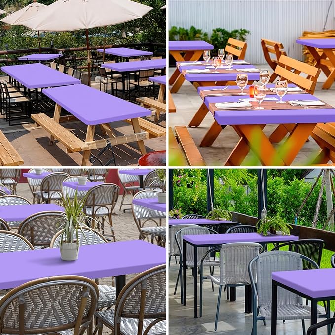 homing 2 Pack Rectangle Table Cloth, Elastic Fitted Fabric Tablecloth Fits for 8 Foot Folding Tables, Washable Table Cover for Picnic, Camping, Indoor & Outdoor (Lavender, 30" x 96")