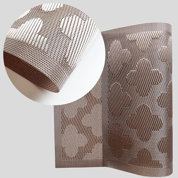 Elegant Placemats Vinyl Woven Heat-Resistant Placemats Set of 6 Washable Easy to Clean Table Mats for Dining Room and Decorate (Champagne)
