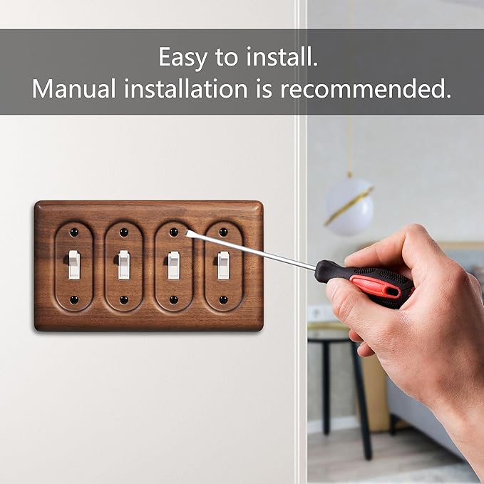 4-Gang Four Light Switch Plate Handcrafted North American Walnut Wall Plate for Rustic and Stylish Homes