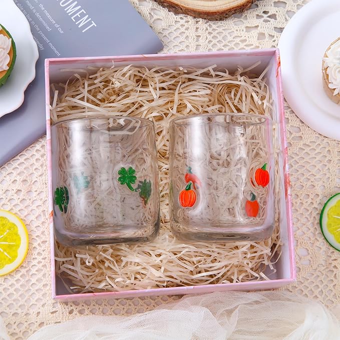 Icon Juice Glasses, 14oz Stemless Wine Drinking Juice Glass Cup for Valentine Party Supplies Gift(7 Pcs,Multi-style)