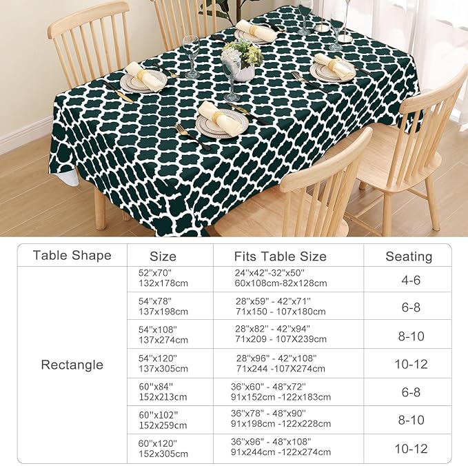 Smiry Rectangle Table Cloth, Waterproof Vinyl Tablecloth with Flannel Backing for Rectangle Tables, Wipeable Spillproof Plastic Tablecloths for Dining, Indoor and Outdoor (52"x70", Hunter Green)
