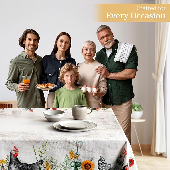Maison d' Hermine Table Cloth Rectangle Table 100% Cotton 60 x 120 Inches Tablecloth Reusable Decorative for Dining Room Farmhouse Home Valentines Day Decorations Spring Summer - Basse Cour