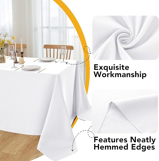 6-Pack White Tablecloths for Square Tables, 70 x 70 Inches, Stain-Resistant Polyester Fabric for 3 Foot Tables - Washable Table Covers for Weddings, Banquets, Birthday Parties, Events