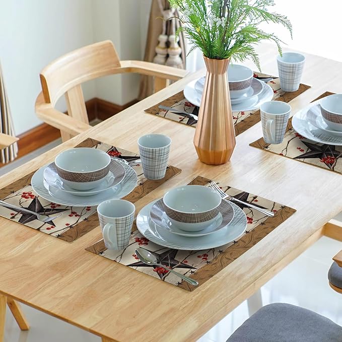 Western Placemats Set of 4 - Rustic Star Tablemats 12x18 Vintage Southwest Place Mats Set for Kitchen Dining Table