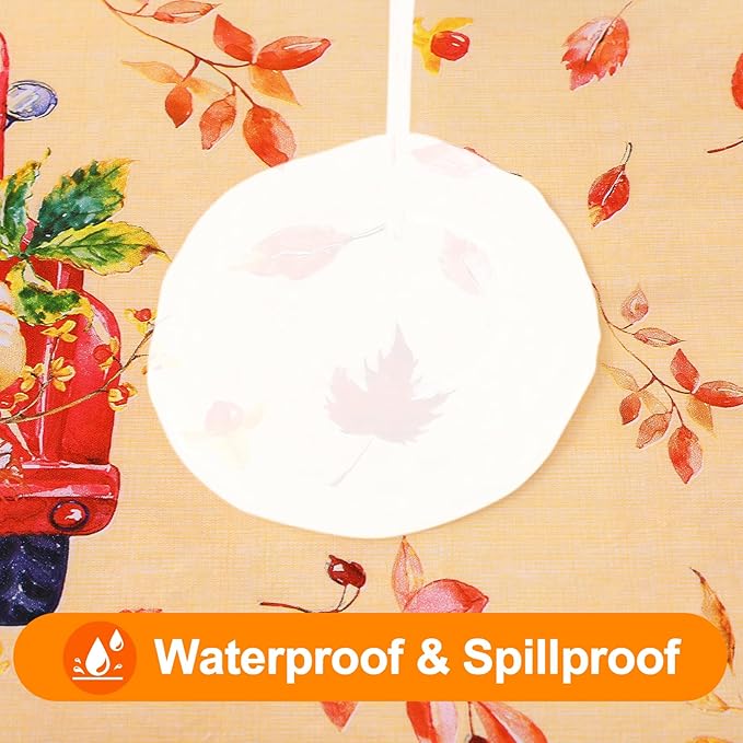 Smiry Fall Rectangle Table Cloth, Waterproof Vinyl Tablecloth with Flannel Backing, Wipeable Autumn Pumpkin Truck Plastic Tablecloths for Harvest and Thanksgiving Parties, (60"x140", Yellow)