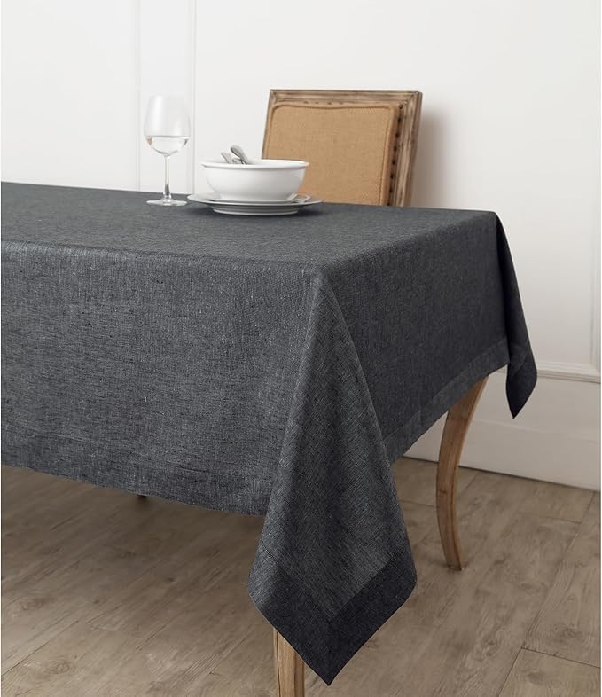 Solino Home Linen Tablecloth 60 x 120 Inch - 100% Pure Linen Charcoal Grey Table Cloth for Rectangle Tables - Athena, Machine Washable Tablecloth for Winter, Spring
