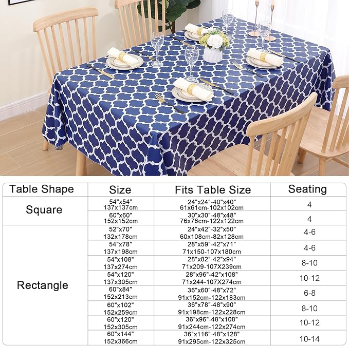Smiry Rectangle Table Cloth Cover, Waterproof Vinyl Tablecloth with Flannel Backing for Rectangle Tables, Wipeable Spillproof Plastic Tablecloths for Dining, Camping and Indoor (60"x120", Navy)
