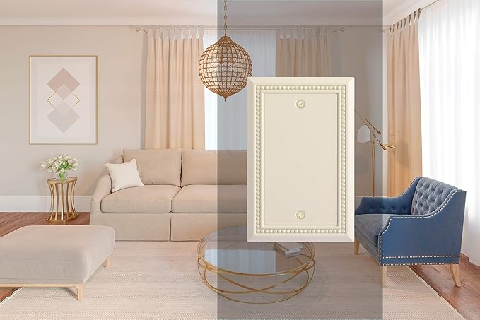 Henne Bery Sunken Pearls Heavy Duty Switch Plate/Wall Plate/Outlet Cover (Single Blank 2PK, Light Almond