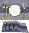 Placemats Set of 4, Vinyl Woven Place Mats Indoor Set of 4 Washable Wipeable PVC Table Mats Heat-Resistant Non Slip Plastic Placemat for Kitchen Dining Outdoor Table (Blue Gray, Set of 4)
