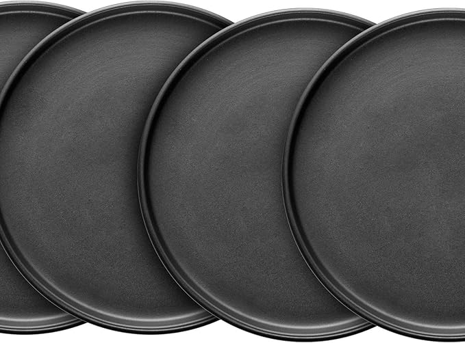 Stone Lain Stoneware Round Salad Plates Set, Black Matte, 1.05 pounds