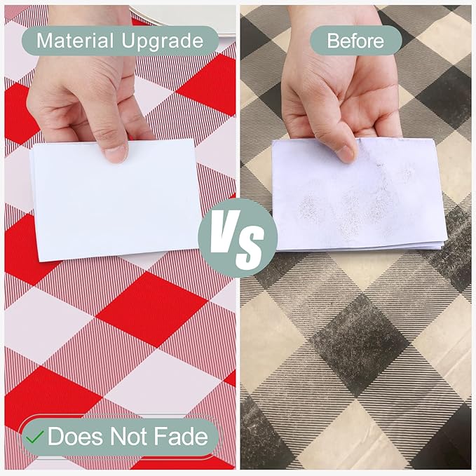 misaya Rectangle Waterproof Vinyl Table Cloth, Buffalo Flannel Backed Tablecloth, Wipeable Plastic Table Cover for Valentine's Day, Dinner, Kitchen, Outdoor (52" x 70", Red and White)