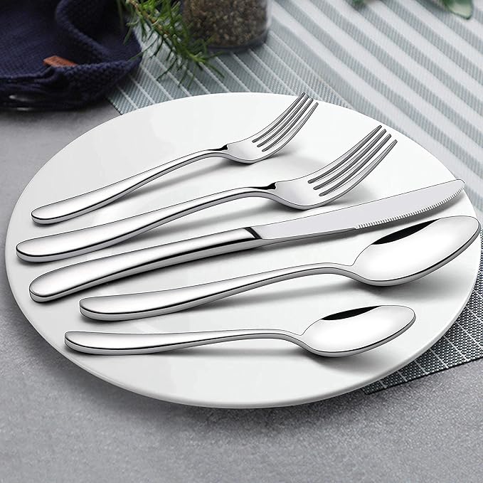 LIANYU Heavy Duty Silverware Cutlery Set, 20-Piece Stainless Steel Flatware Set For 4, Heavy Weight Eating Utensils Tableware, Mirror Polished, Dishwasher Safe