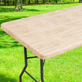 Smiry Rectangle Table Cloth Cover, Waterproof Elastic Fitted Picnic Tablecloth for 6 Foot Tables, Wipeable Flannel Backed Vinyl Tablecloths for Camping, Dining, Outdoor (Beige Wood, 30" x 72")