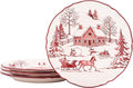 Bico Toile De Jouy Winter Wonderland Scalloped Salad Plates Set of 4, 8.75 Inch Ceramic Dessert Plates for Appetizer, Side Dishes, Microwave and Dishwasher Safe, Gift for Housewarming and Christmas