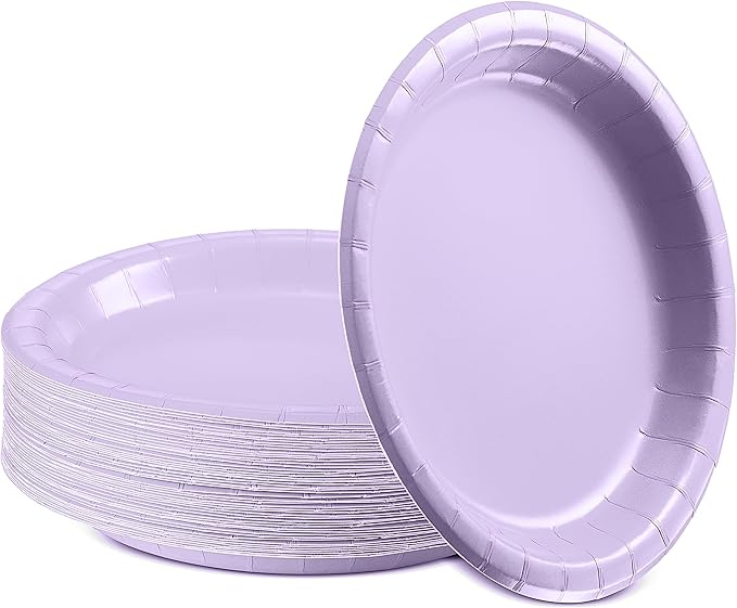 Disposable Paper Plates Lavender, 7 Inch Paper Dessert Plates, Strong and Sturdy Disposable Plate for Party, Dinner, Holiday, Picnic, or Travel Party Plate, Pack of 50
