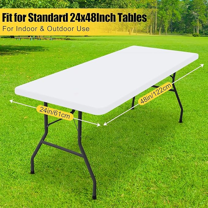 Smiry Rectangle Tablecloth, Elastic Fitted Flannel Backed Vinyl Tablecloths for 4ft Folding Tables, Waterproof Wipeable Table Covers for Indoor, Outdoor, Picnic and Camping (White, 24"x48")