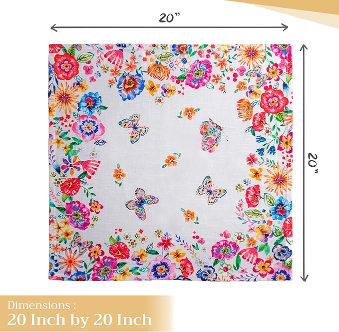 Maison d' Hermine Cloth Napkins Set of 4 100% Cotton Everyday Reusable Square Napkins Cloth Washable Dinner Wedding Valentines Day Decorations Spring/Summer (Happy Florals - High Summer, 20" x 20")
