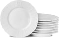 Neaylfe 8 Piece Embossed Ceramic Appetizer & Dessert Plates, 7.4 Inch White Round Dinner Plates for Salad, Snack, White Kitchen Dinnerware Dishes Set, Dishwasher & Microwave Safe