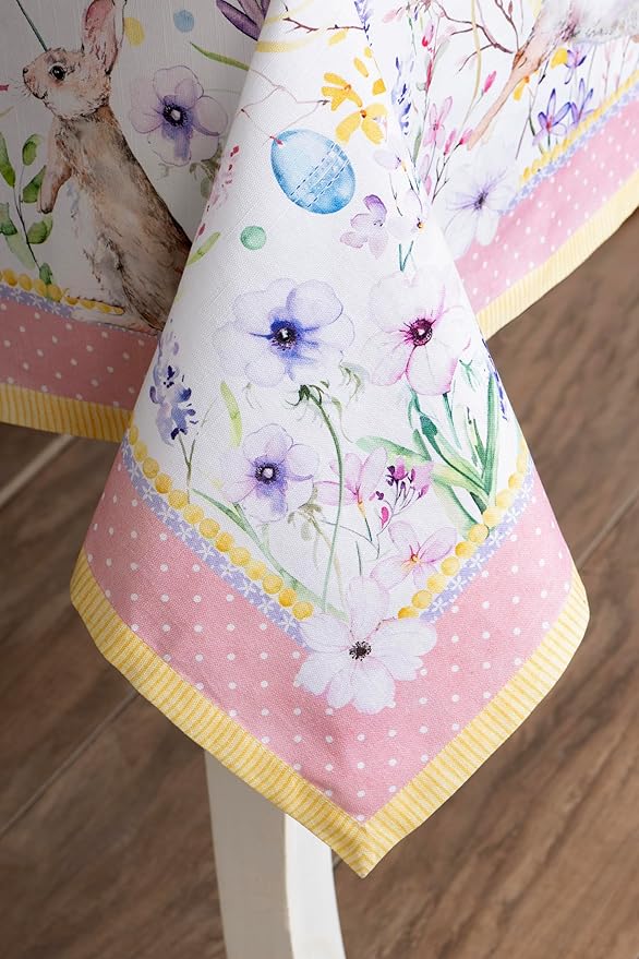 Maison d' Hermine Table Cloth Rectangle Table 100% Cotton 54 x 72 Inches Tablecloth Reusable Decorative for Dining Room Farmhouse Home Valentines Day Decorations Spring Summer - Easter Zest