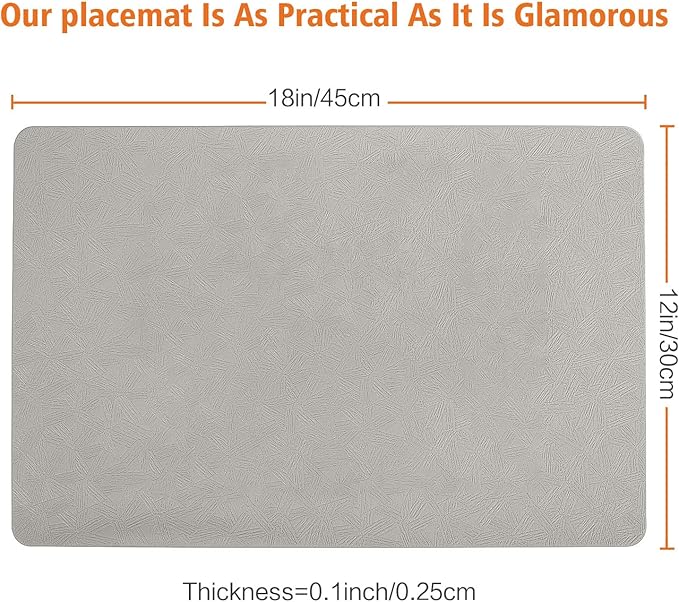 Vinyl Placemats Set of 4 Heat Resistant Easy Clean Non-Slip Place Mats for Dining Table Faux Leather Waterproof Stain Resistant Wipeable Washable PVC Table Mats(4, Light Gray)