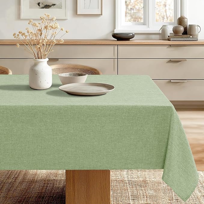 JIUZHEN Rectangle Table Cloth Faux Linen Farmhouse Tablecloth Wrinkle and Stain Resistant Decorative Fabric Table Cover for Kitchen, Dining Room, Parties and Camping, Sage Green, 60 x 84 Inch