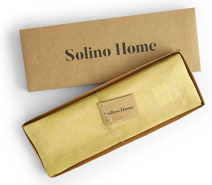 Solino Home Linen Placemats Set of 4-100% Pure Linen Chambray Lemon Yellow Cloth Placemats 14 x 19 Inch for Spring, Easter - Athena