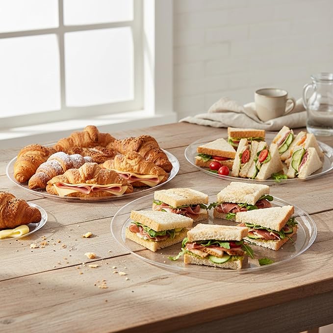 Smarty Had A Party 14 Inch Clear Round Plastic Serving Tray – Elegant Party Platters & Plastic Serving Trays for Catering, Weddings & Buffets, Heavy-Duty Disposable Serving Platters – Set of 25