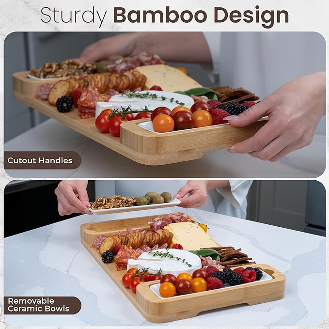 Charcuterie Boards - Bamboo Cheese Board Set with Serving Tray for Meat, Cheese, Crackers, Nuts and Fruits - House Warming Gifts for New Home, Wedding, Bridal Shower or Birthday Gifts for Women