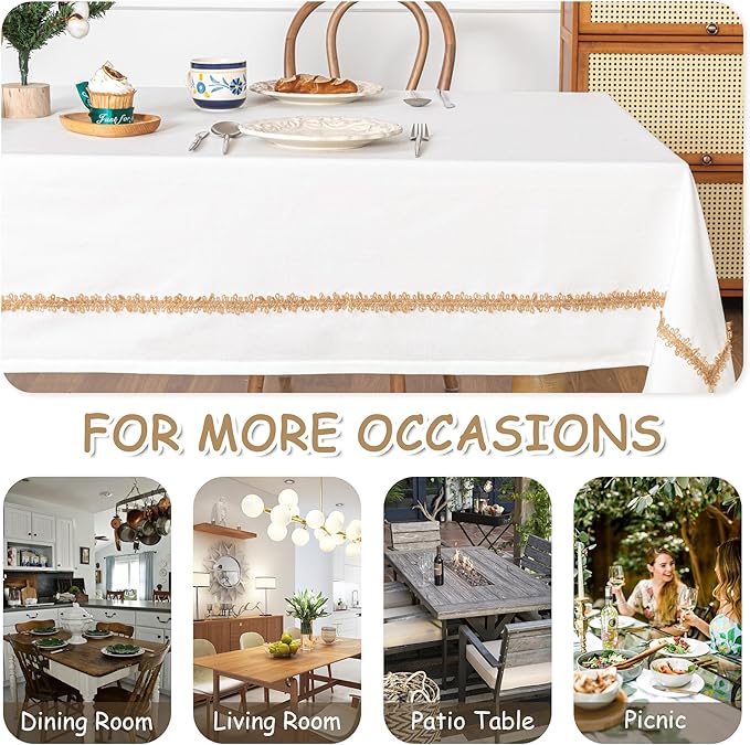 MYSKY HOME Rectangular Table Cloth, 55"X102", Waterproof, Soft Cotton Indoor/Outdoor, Wrinkle Free, Heavy Duty, Floral Pattern, Rustic/Farmhouse Style, Tassel Embellishment, Fits 8-10 Seats