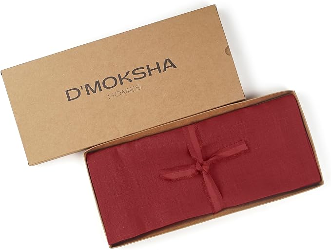 D'Moksha Homes Linen Red Table Runner 60 Inches - 100% Pure Linen Table Runner 14 x 60 Inch for Coffee Tables, Dresser, Valentines, Spring - Machine Washable