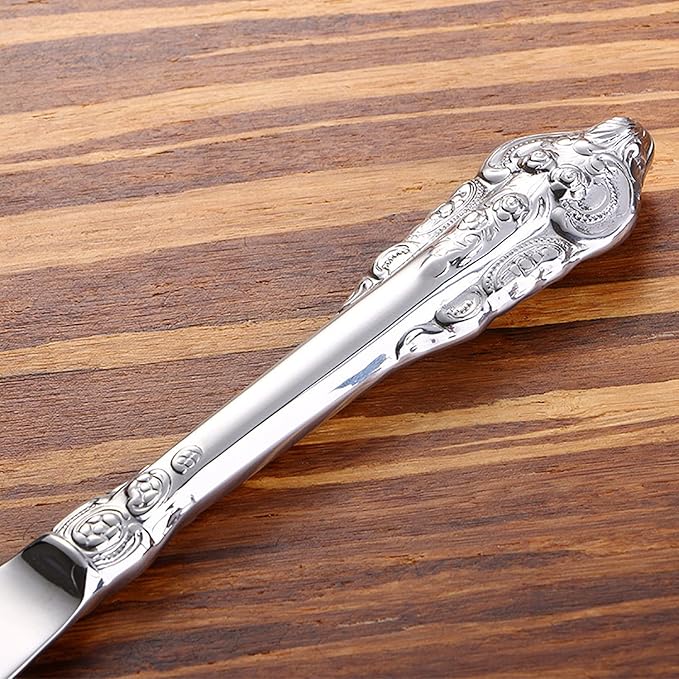 Gold Silverware Set 18/10 Stainless Steel Flatware Sets Palace Style 24 Piece Delicate Cutlery Set for 6 Durable Home Kitchen Wedding Tableware Utensil Include Knifes Teaspoons Forks and Spoons