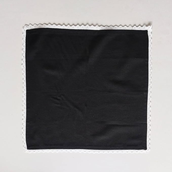 Fingercraft Dinner Cloth Napkin Cotton Linen Set of 12 Mitered Corners with Natural Elegant Lace for Everyday Use Napkins are Pre Shrunk and Good Absorbency with Lace 20x20 in Black