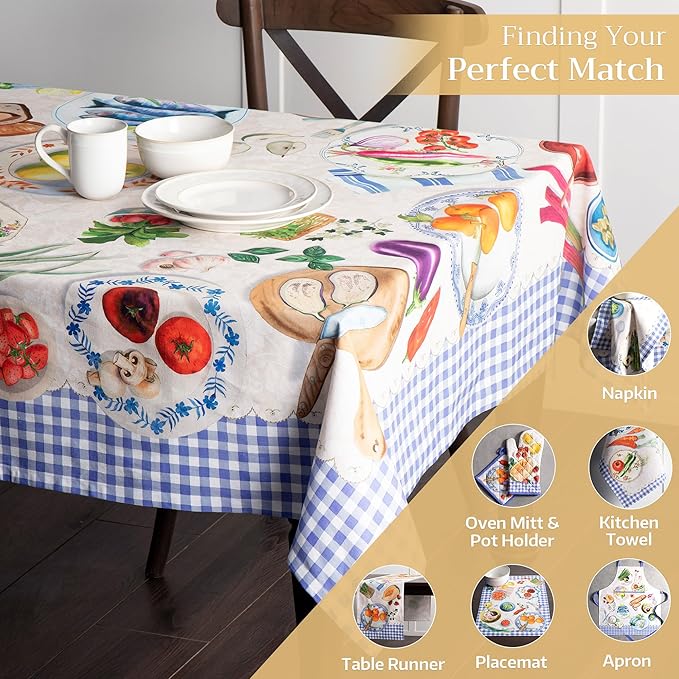 Maison d' Hermine Table Cloth Rectangle Table 100% Cotton 60 x 90 Inches Tablecloth Reusable Decorative for Dining Room Farmhouse Home Valentines Day Decorations Spring Summer - Gourmand