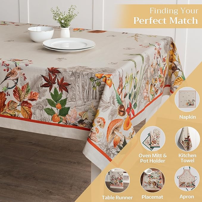 Maison d' Hermine Table Cloth Rectangle Table 100% Cotton 54 x 72 Inches Fall Tablecloth Reusable Everyday Use for Thanksgiving Christmas Decorations Dining Farmhouse Party (Recolte)