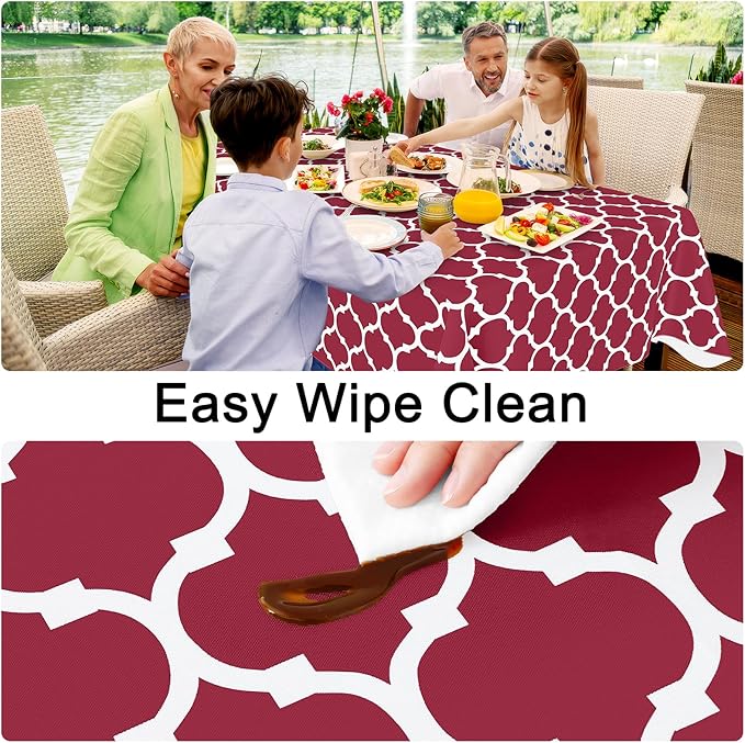 Smiry Round Plastic Table Cloth, Waterproof Vinyl Tablecloth with Flannel Backing for Round Tables, Wipeable & Spillproof for Dining, Camping, Indoor and Outdoor (60" Round, Burgundy)