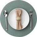 Round Placemats Set of 4 Plastic Woven Placemats Washable Wipeable Table Mats for Dining Table Heat Resistant Non-Slip Circle Place Mats (Dusk Green)