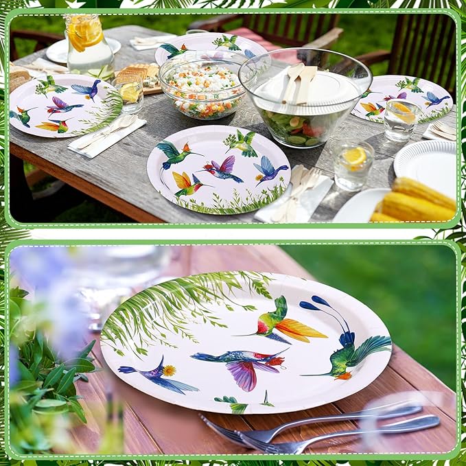 48 Pcs Hummingbird Plates Set Include 9 Inch and 7 Inch Spring Watercolor Disposable Plates Summer Decorative Dinner Birthday Party Tableware for Baby Shower Party Supplies