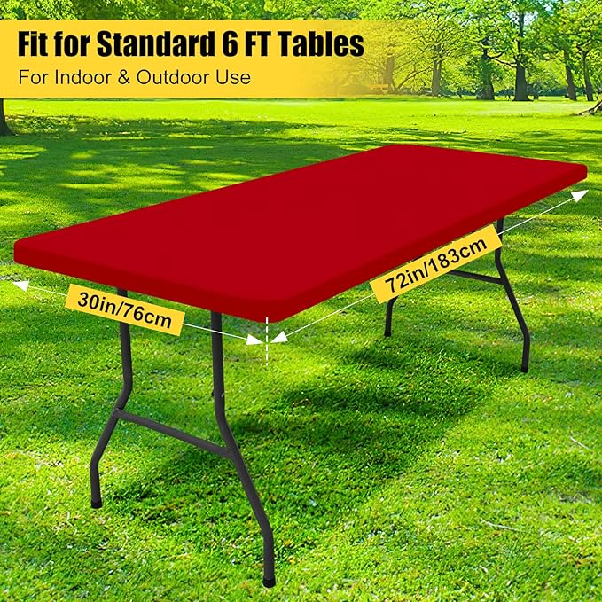 Smiry Rectangle Picnic Table Cloth, Waterproof Elastic Fitted Tablecloths for 6 Foot Tables, Washable Polyester Table Cover for Camping, Indoor and Outdoor (Red, 30"x72")
