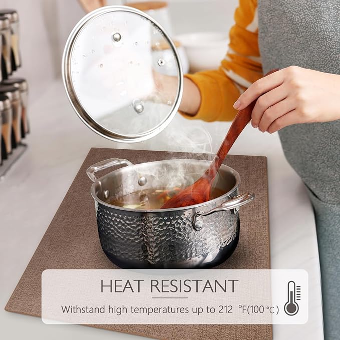 Faux Leather Placemats Set of 4 Washable PU Table mats for Kitchen Table - Heat Resistant, Waterproof, Easy Clean, Anti Slip 11.8" x 17" (Dark Brown-4 Pack)