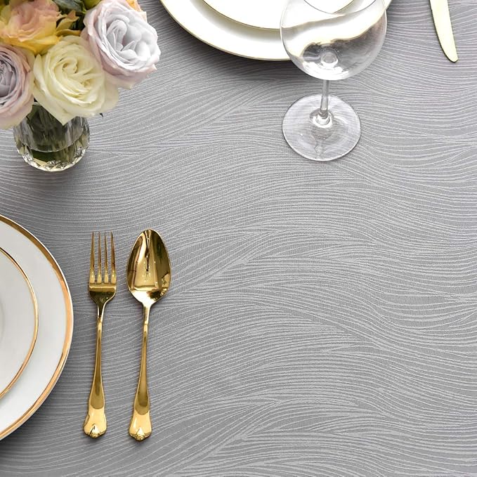 maxmill Jacquard Tablecloth Swirl Design Spillproof Wrinkle Free Heavy Weight Soft Table Cloth Decorative Fabric Table Cover for Outdoor and Indoor Use Oblong 60 x 120 Inch Light Gray