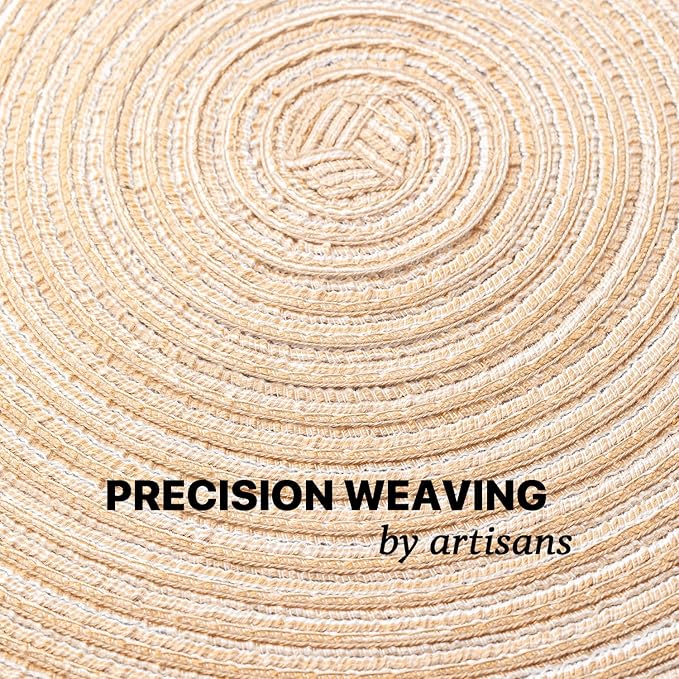 Round Placemats Set of 4 Woven Placemats Washable Braided Table Mats for Dining Table Heat Resistant Non-Slip Circle Place Mats(Beige)