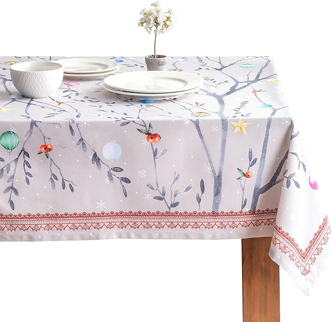 Maison d' Hermine Table Cloth Square Table 100% Cotton 60 x 60 Inches Fall Tablecloth Reusable Everyday Use for Thanksgiving Christmas Decorations Dining Farmhouse Party (Fairy Christmas)