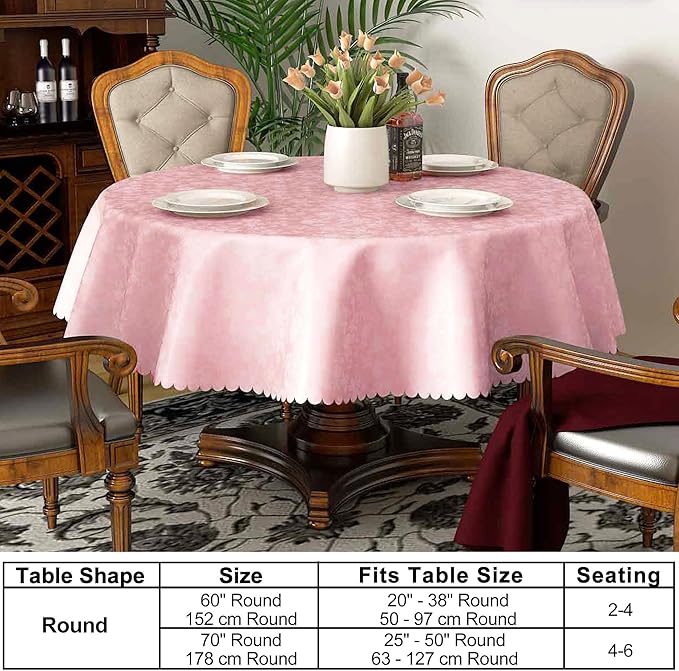 Smiry Rectangle Table Cloth, Waterproof Heavy Duty Vinyl Tablecloths, Wipeable Washable Table Cover for Kitchen, Dining Room & Valentines(Pink, 60" Round)