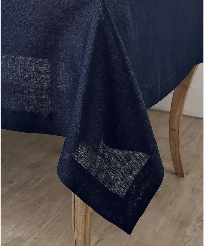Solino Home Linen Navy Blue Tablecloth 60 x 132 Inch - 100% Pure Linen Rectangular Tablecloth - Machine Washable Table Cloth for Winter, Spring, Easter - Fete