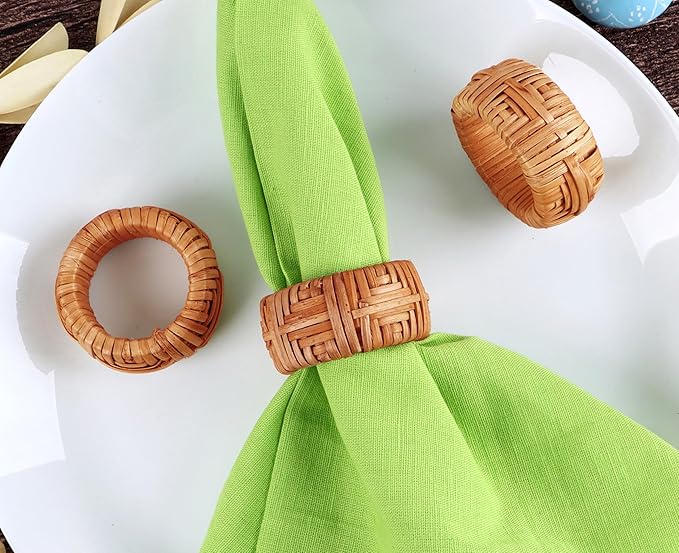 CLEENTABLE Farmhouse Napkin Rings Set of 12, Hand-Woven Napkin Ring for Table Decor, Fall Rustic Rings, Napkin Holder Buckles for Holiday Party, Easter, Birthday, Thanksgiving, Christmas (Brown)