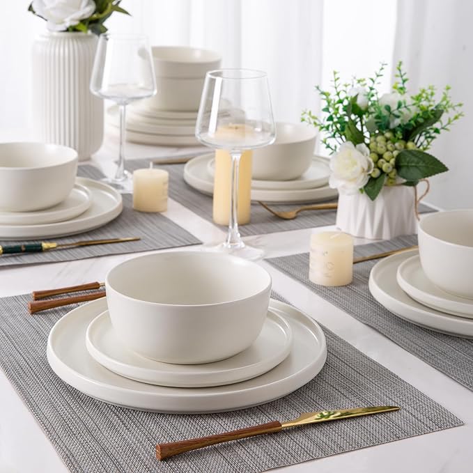 AmorArc Stoneware Dinner Plates Set of 6, 10.5 Inch Reactive Matte Glaze Ceramic Plates Set, Modern Dinnerware Dish set for Kitchen,Microwave, Dishwasher Safe, Scratch Resistant,Matte White